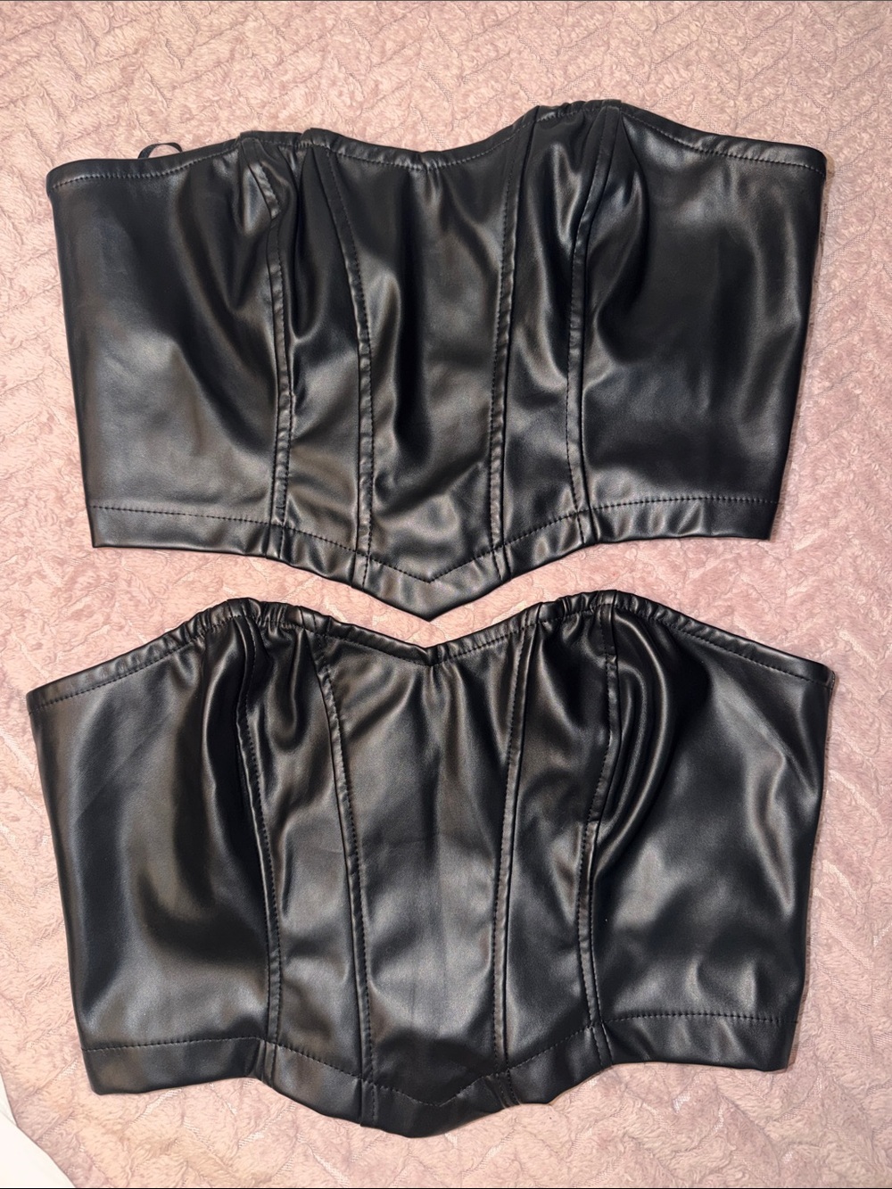 SHEIN Black Faux Leather Corset Top with Zip